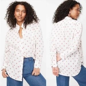 J Crew Relaxed Fit 100% Cotton Button Down Top w/Faded Red Polka Dots